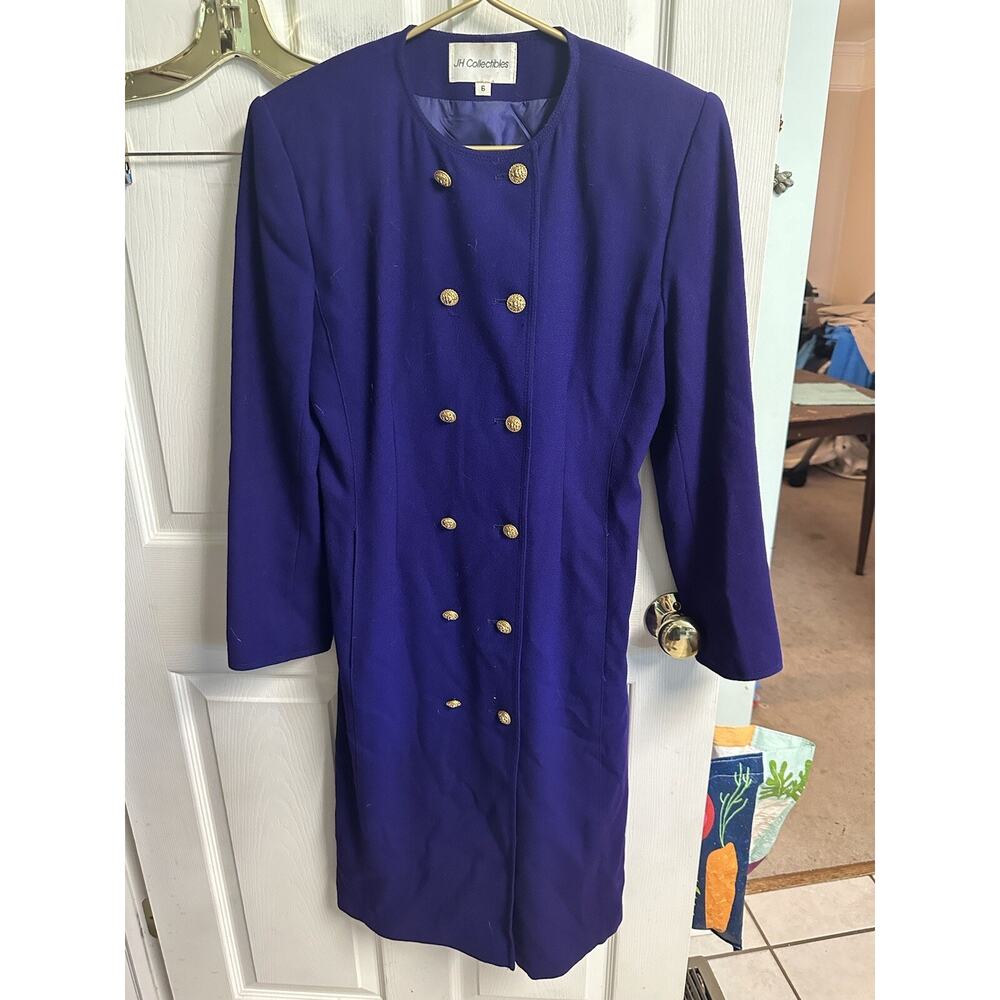 JH Collectibles Jacket Dress Plum Purple VNT 90s Pure Wool Med 6 Gold Buttons